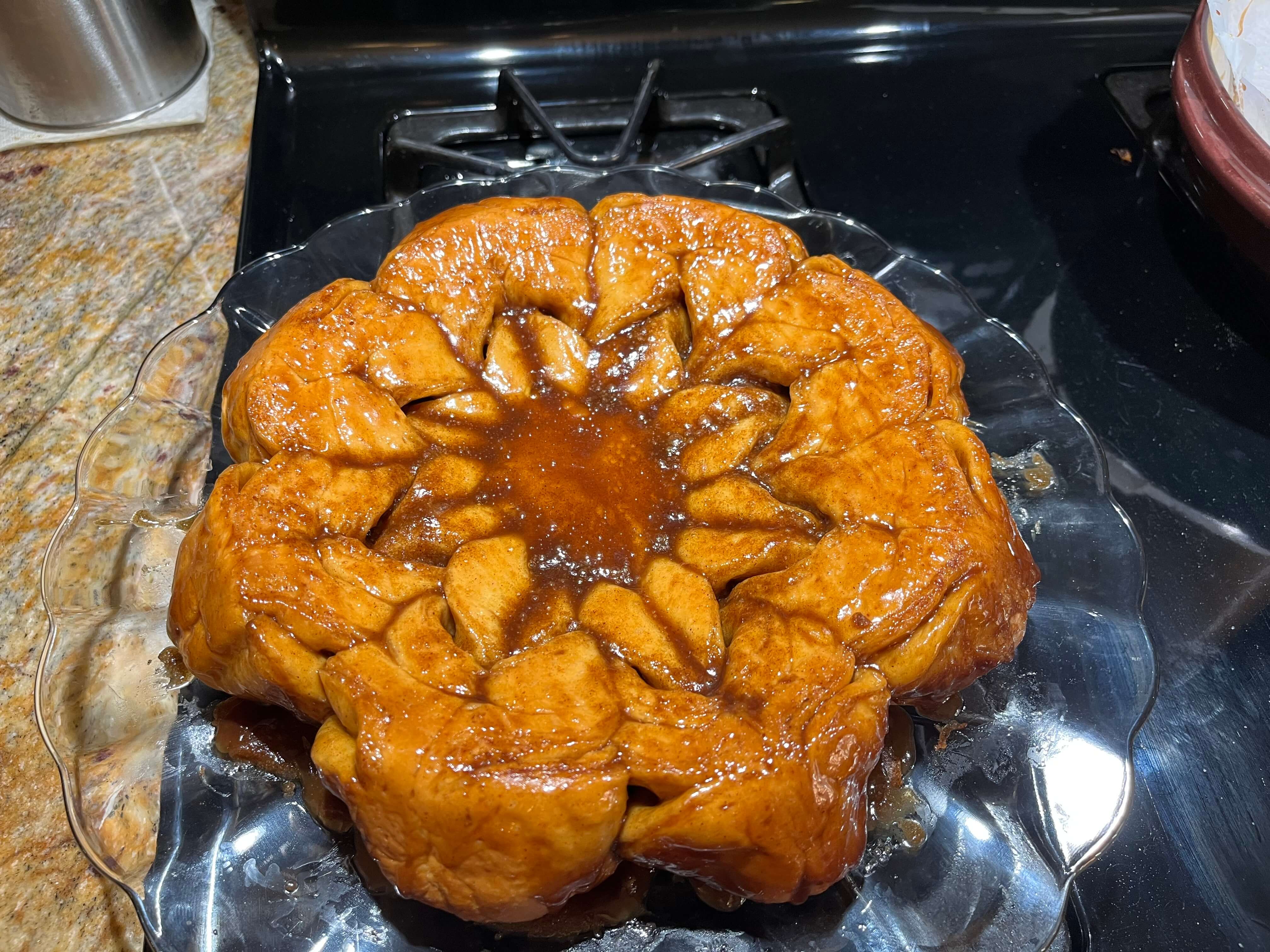 Caramelized cinnamon star bread with twisted layers.