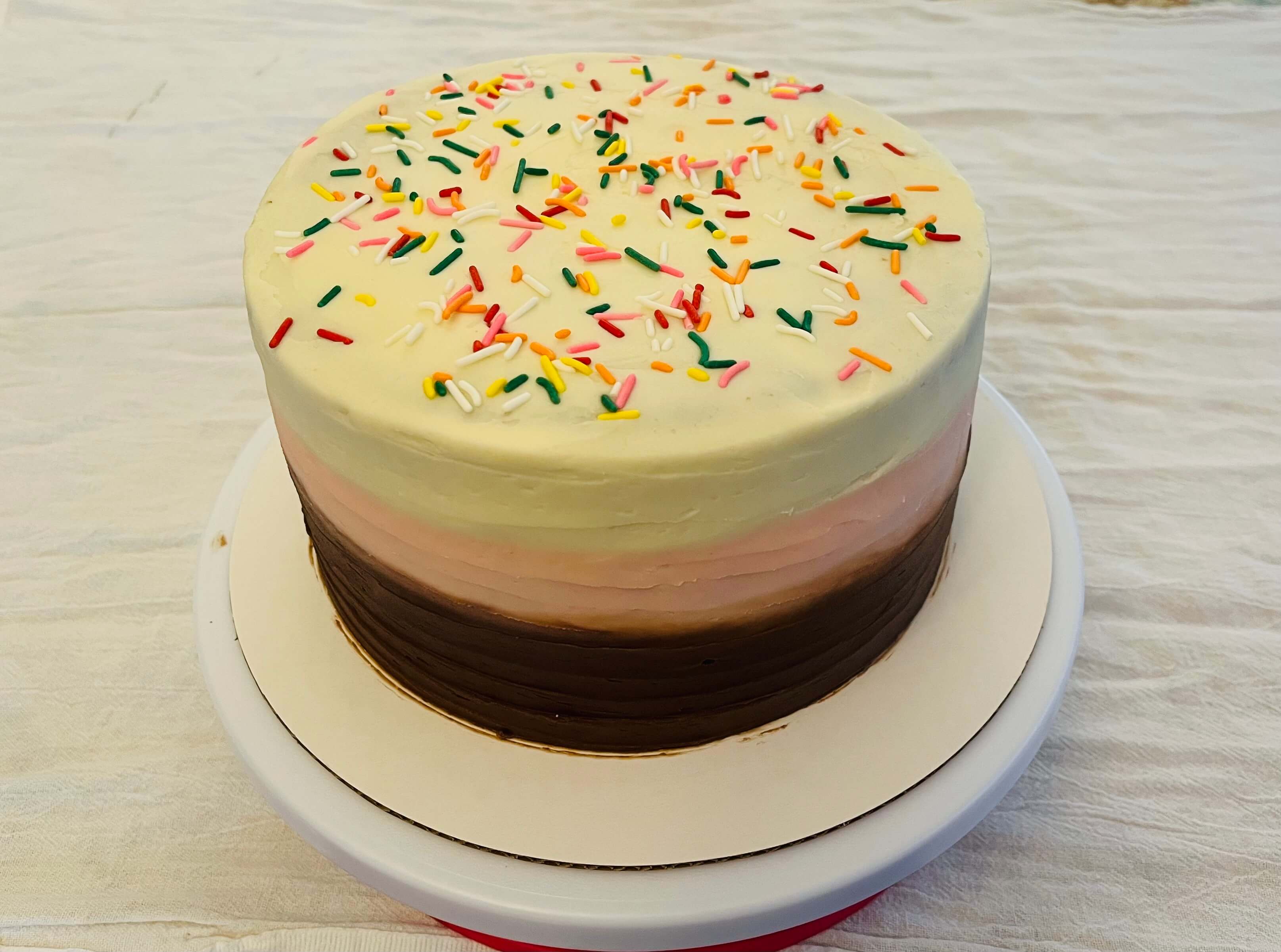 Simple Neapolitan cake with sprinkle toppings