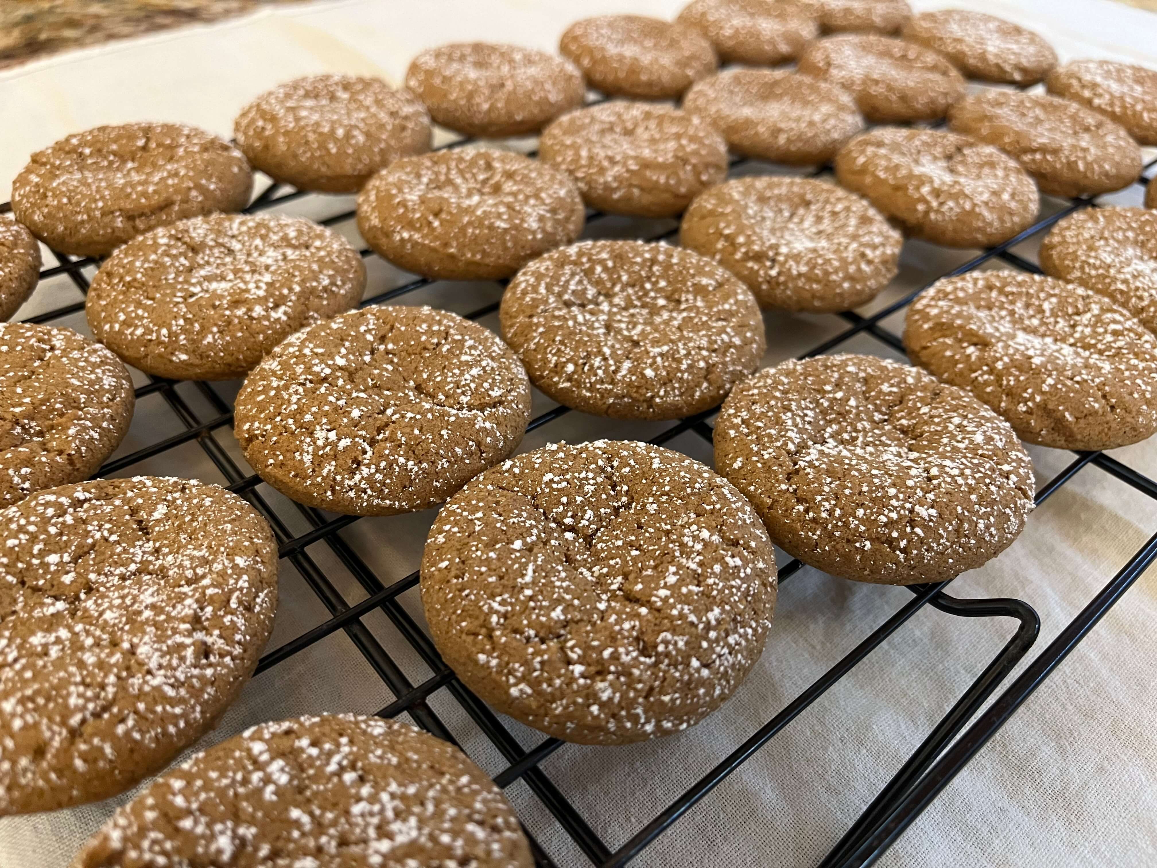 ginger cookies dusted with powdered sugar
